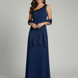 abito monospalla con pietrine LH206AL BLU LUDOVICA HASSLER 