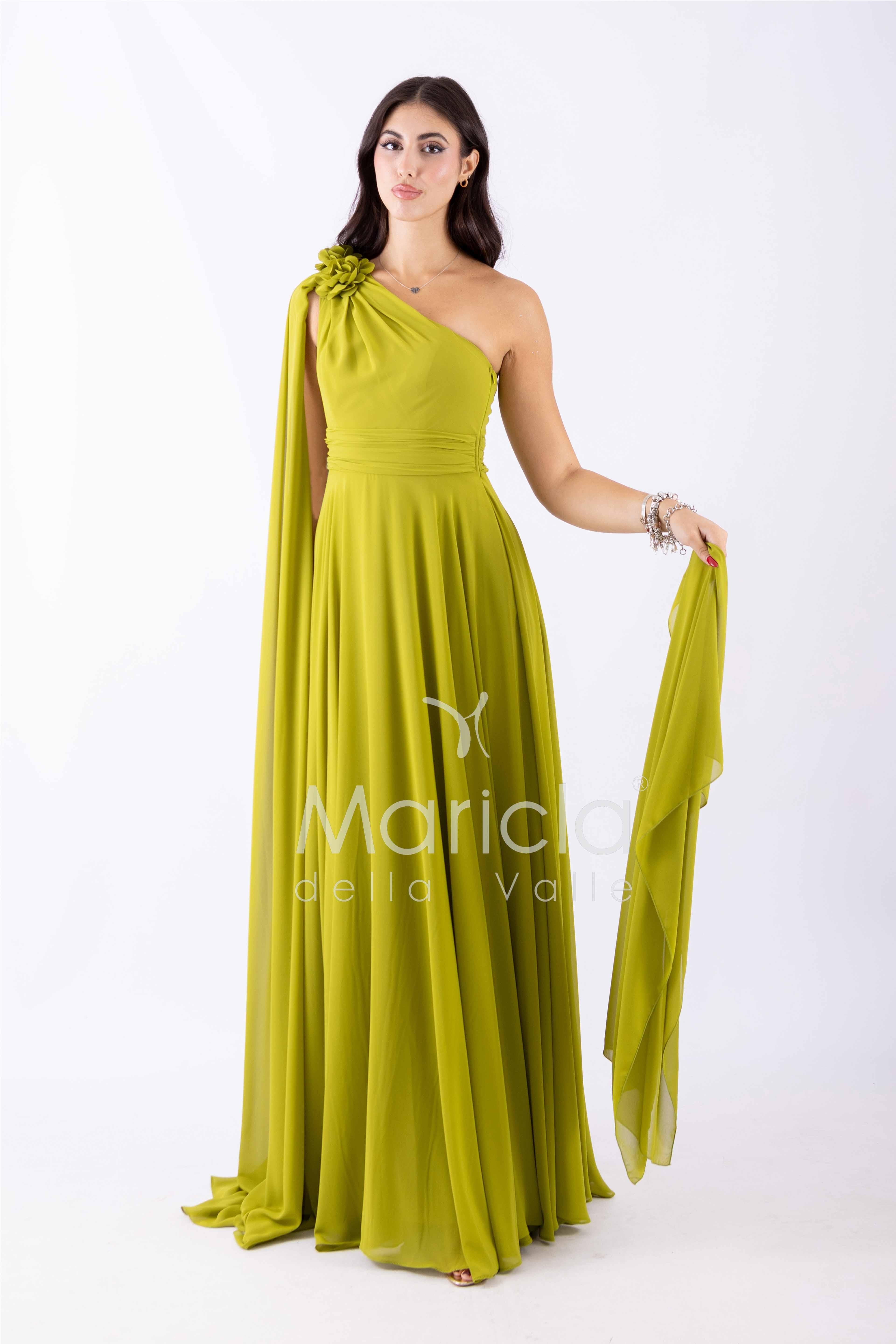 abito lungo fiore chiffon FI7401 LIME MARICLA ELEGANCE 
