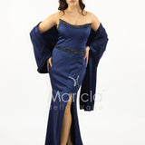 Abito lungo con scollatura in strass JC35249 BLU MARICLA ELEGANCE 