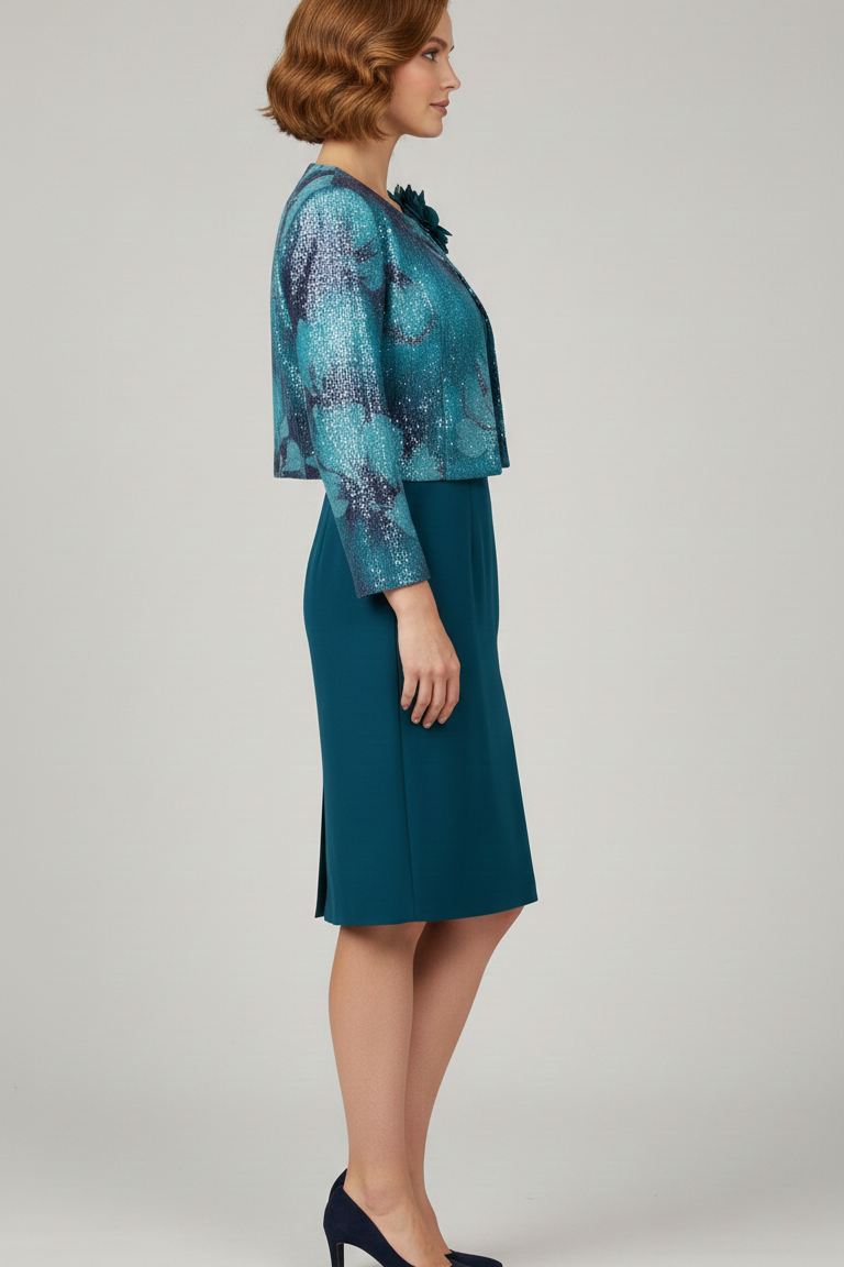 Tubino con giacchino e paillettes LH214AG PETROLIO LUDOVICA HASSLER 