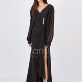 abito manica lunga con gioiello CAR58137 NERO MARICLA ELEGANCE 