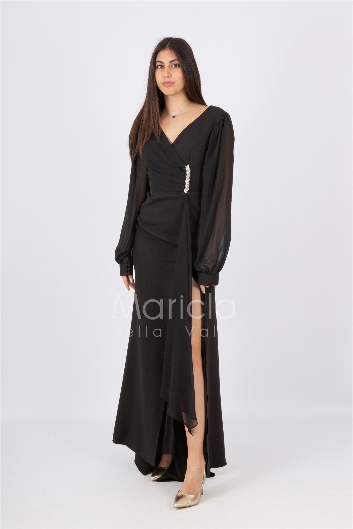 abito manica lunga con gioiello CAR58137 NERO MARICLA ELEGANCE 