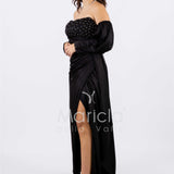 abito lungo perle maniche aggiunte CAR58168 NERO MARICLA ELEGANCE 