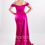 abito scollo pietre con fusciacca JC35121 MAGENTA MARICLA ELEGANCE 