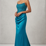 abito lungo con corpetto macramè CAR58595 PETROLIO MARICLA ELEGANCE 