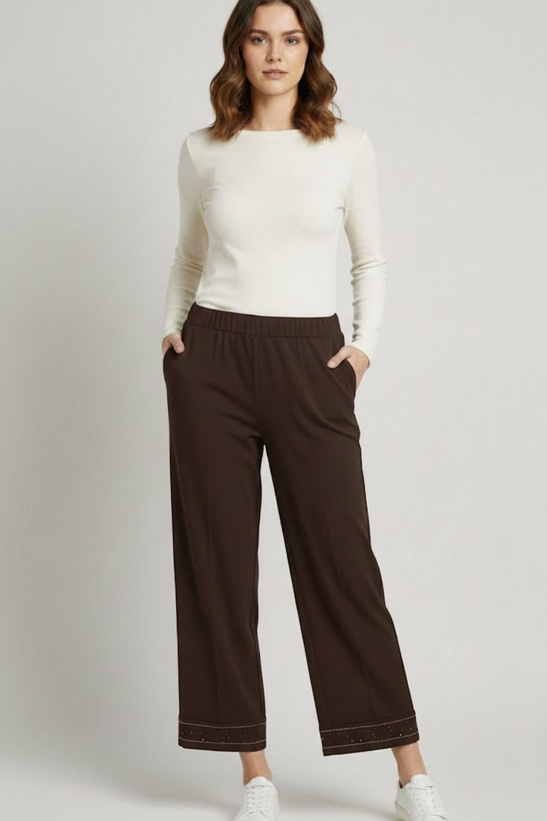 pantalone fluido con piegone strass FFTITTY MORO MARICLA 