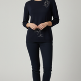 Maglia Strutturata con Ricami Luce CF26294 BLU CARLA FERRONI 