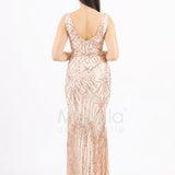 abito lungo a sirena con piume paillettes e perline FP512210 CIPRIA MARICLA ELEGANCE 
