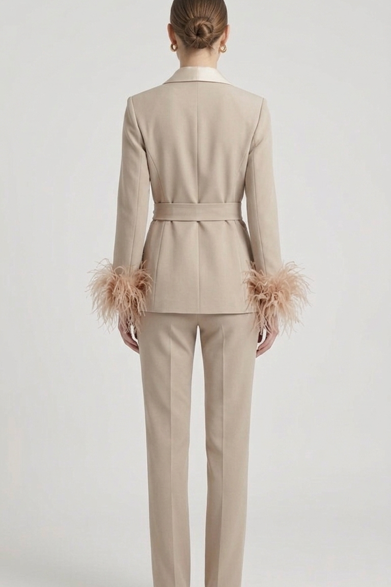 tailleur con cintura e piume EC04610 CREMA MARICLA 