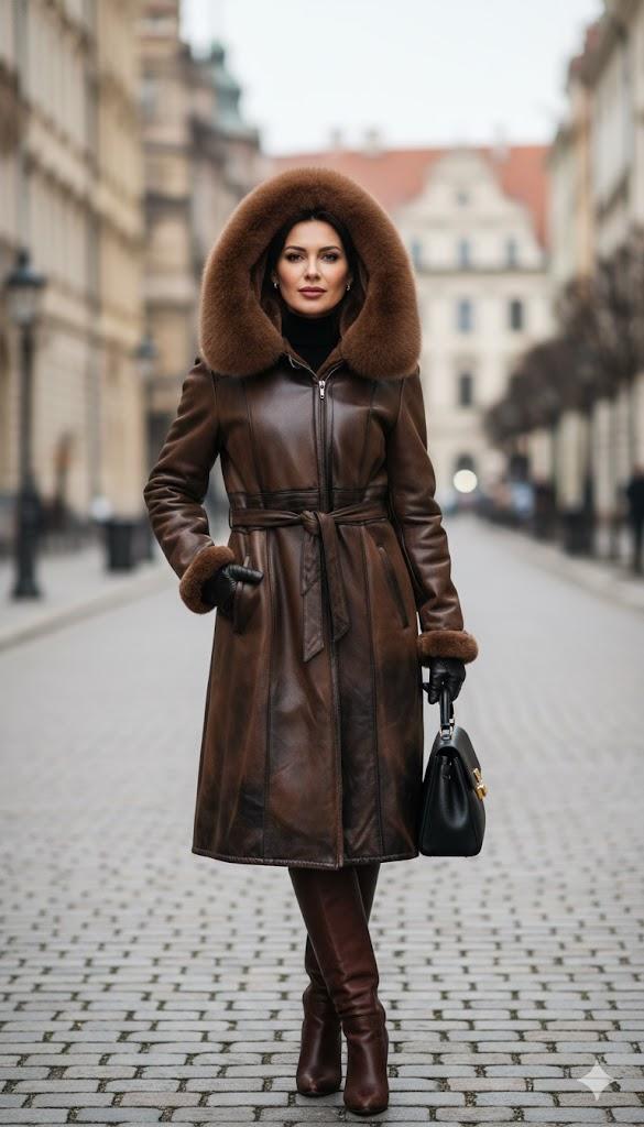 cappotto ecopelle e pelliccia LIN3466 TABACCO MARICLA 