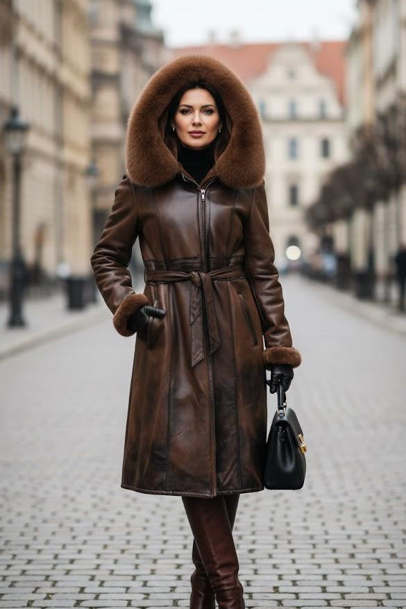 cappotto ecopelle e pelliccia LIN3466 TABACCO MARICLA 