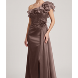 abito lungo fiore laterale ed organza KMK622 VISONE MARICLA ELEGANCE 