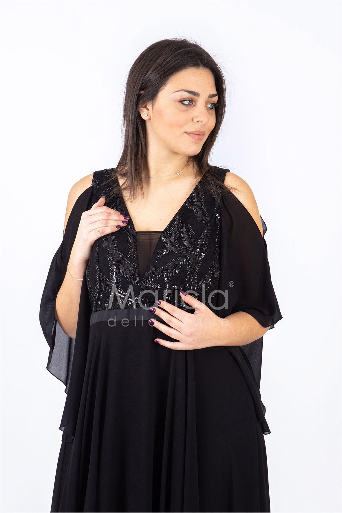 lungo corp.ric.man.pipistr. PF619 NERO PAOLA FORTI 