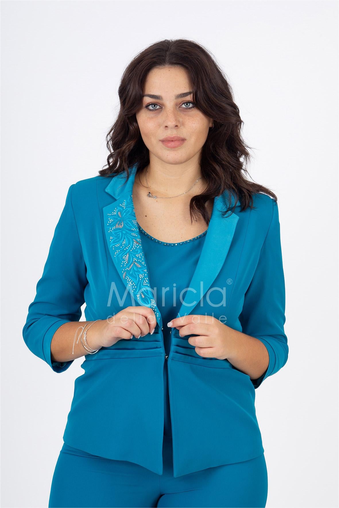 tailleur 3pz ricamo PF400TP SMERALDO PAOLA FORTI 