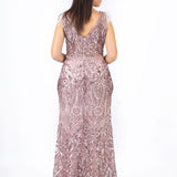 abito lungo paiette e piume RG103RF ROSA GIGLI CERIMONIA 