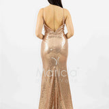 abito lungo paiette e fettucce laterali JC35326 AMBRA MARICLA ELEGANCE 