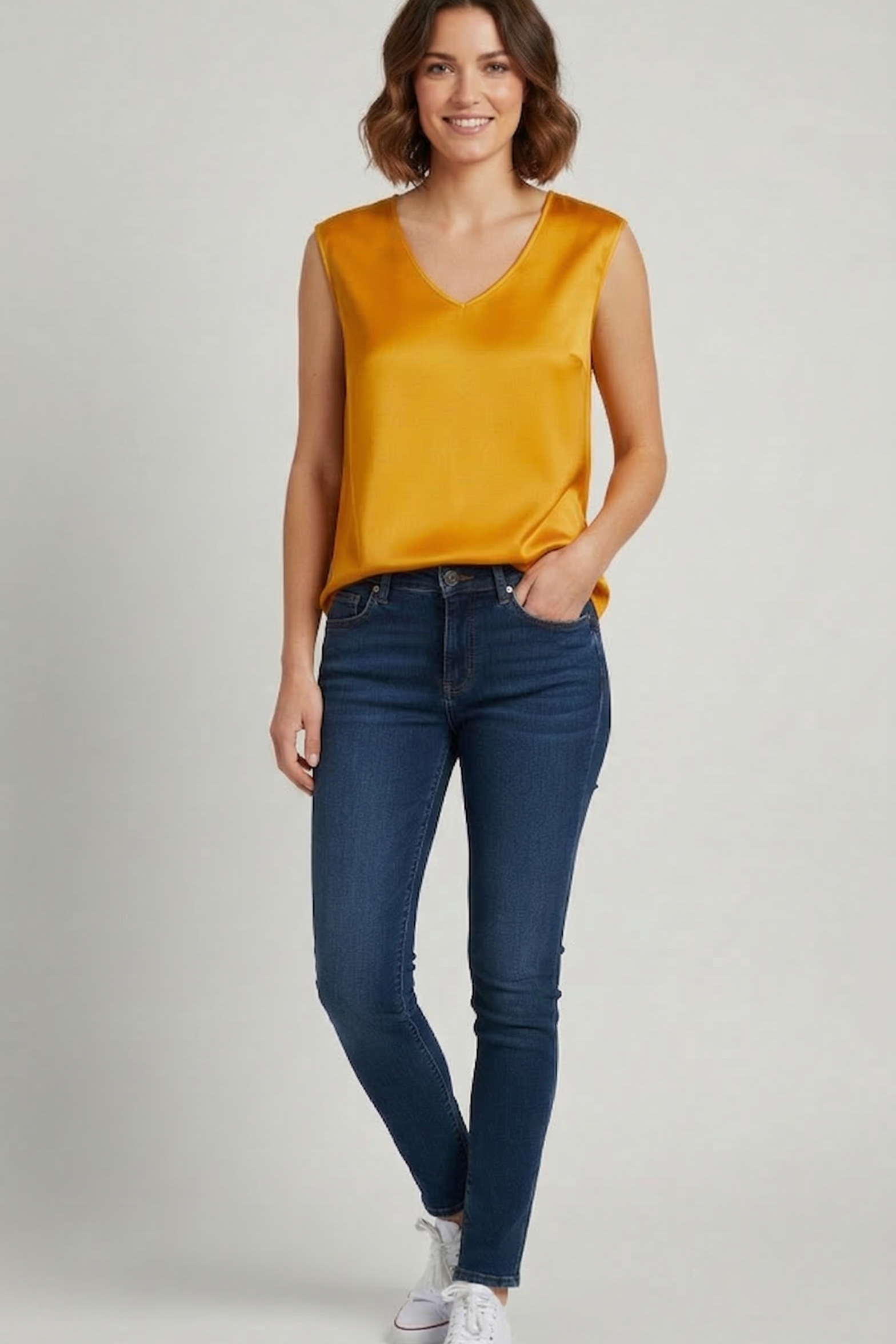 Top Elegante in Satin a Taglio Vivo LES1432 SENAPE MARICLA 