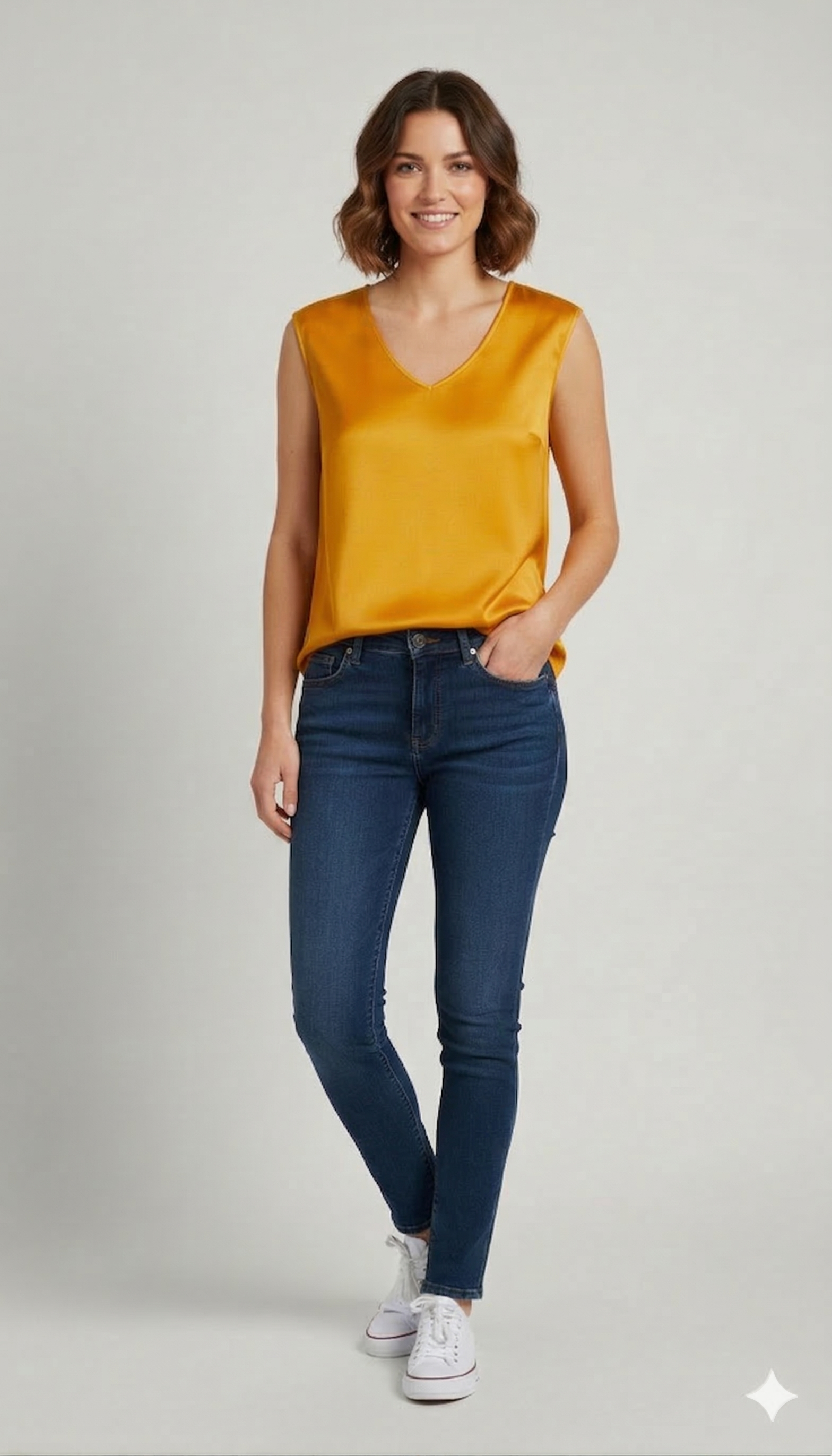 Top Elegante in Satin a Taglio Vivo LES1432 SENAPE MARICLA 