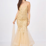 abito lungo glitter con triangoli toulle FI7269 ORO MARICLA ELEGANCE 