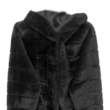 Giaccone in pelliccia a fasce con cappuccio<BR/> LIN3422 NERO MARICLA 
