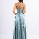 abito lungo con spacco paiette e stringhe FI6835 MENTA MARICLA ELEGANCE 