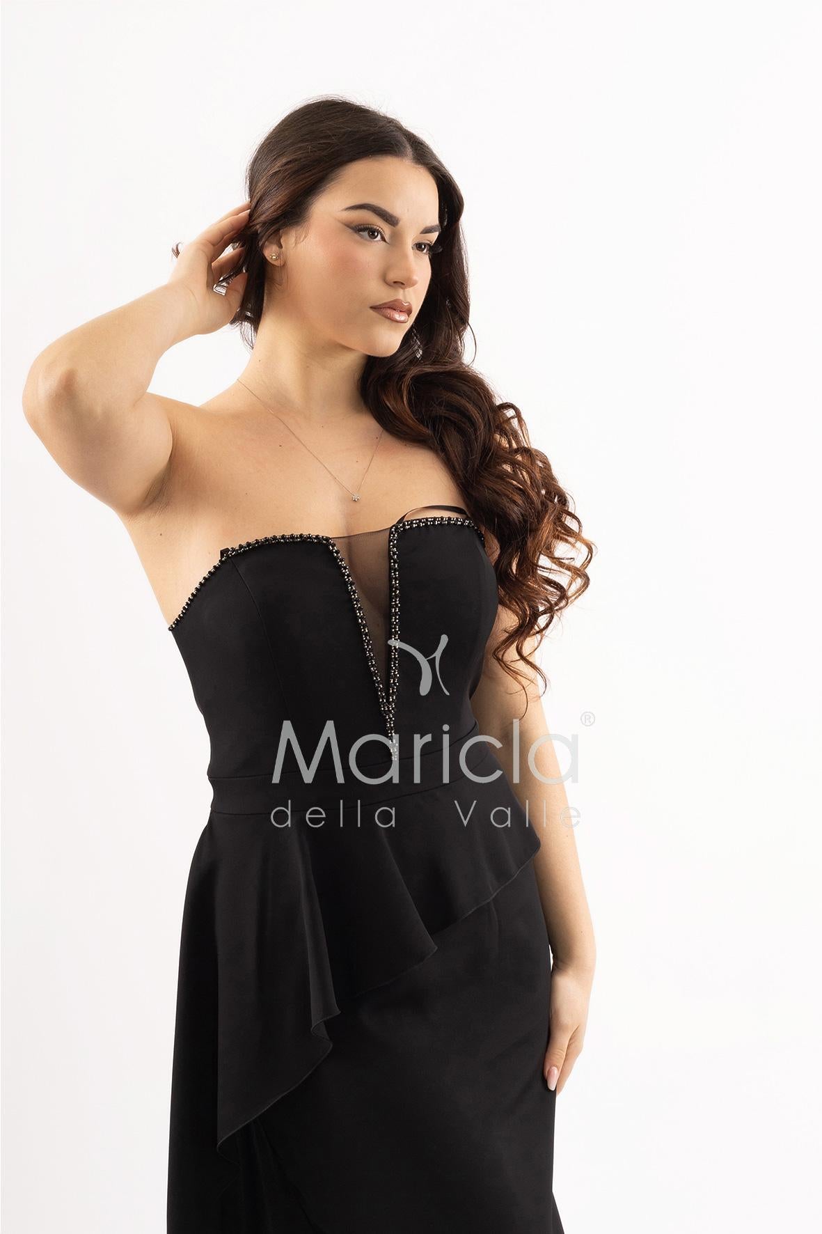 abito midi con rouche SH605AC NERO SHARON 