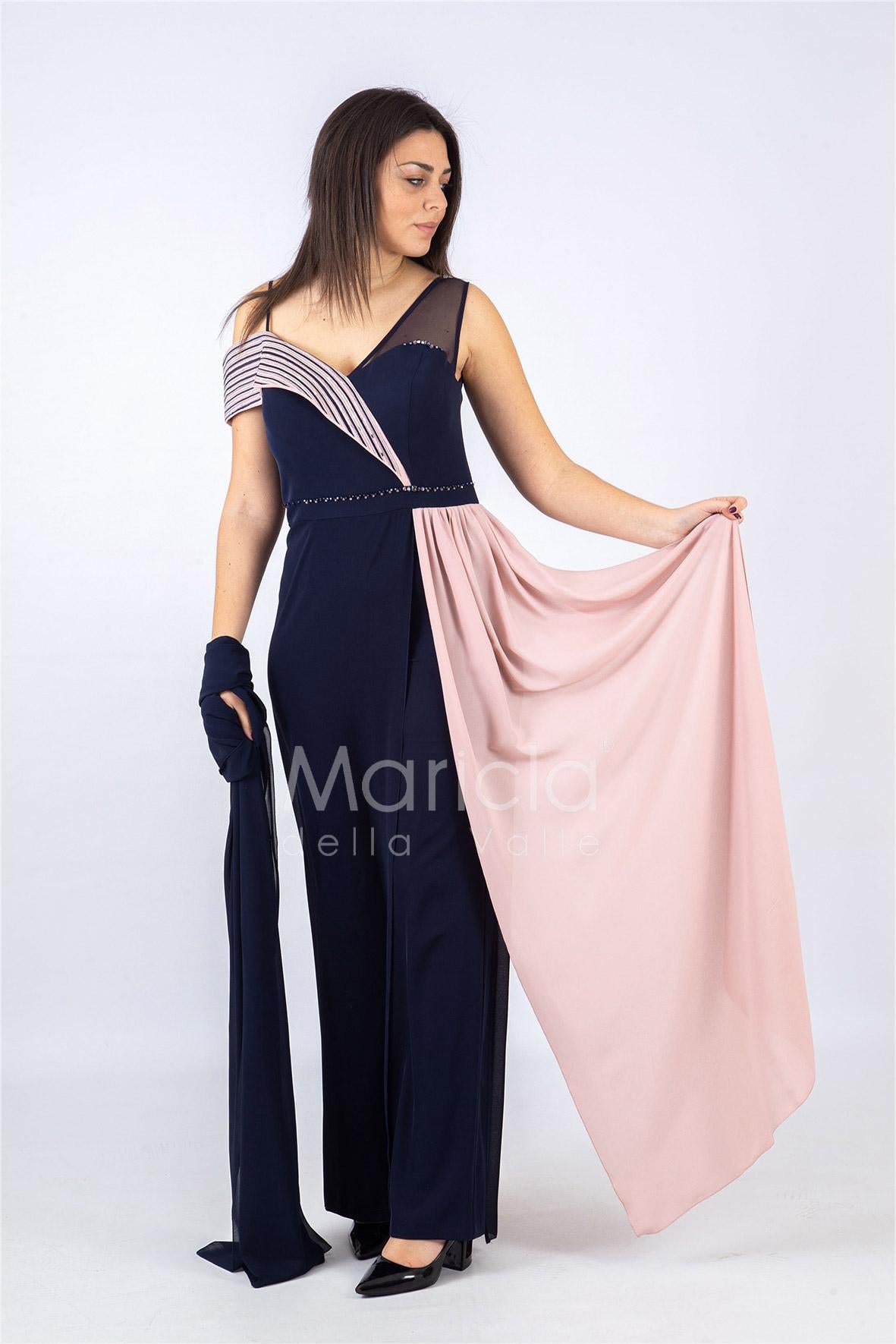 Tuta bicolore con strass PF507 BLU PAOLA FORTI 