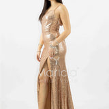 abito lungo paiette e fettucce laterali JC35326 AMBRA MARICLA ELEGANCE 