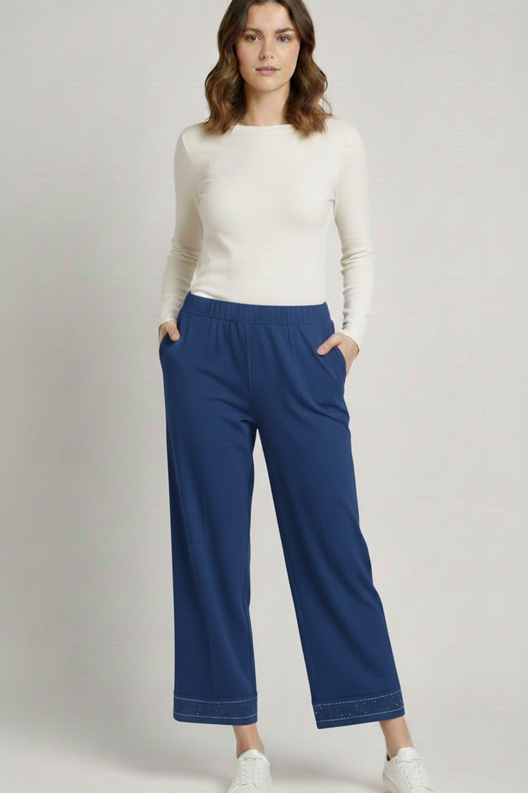 pantalone fluido con piegone strass FFTITTY BLUETTE MARICLA 