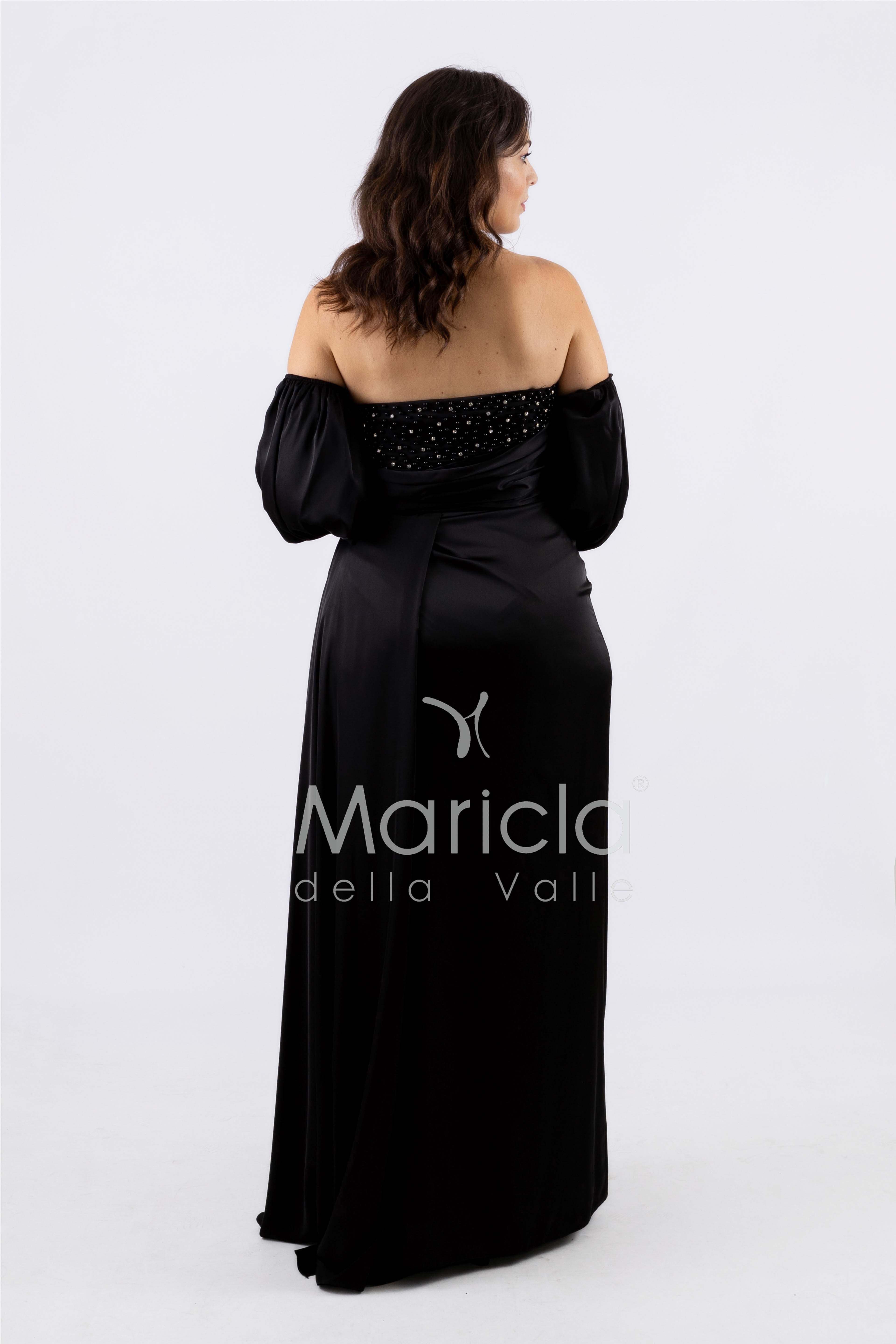 abito lungo perle maniche aggiunte CAR58168 NERO MARICLA ELEGANCE 