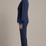 tailleur con collo raso e piume NC1426 BLU MARICLA ELEGANCE 