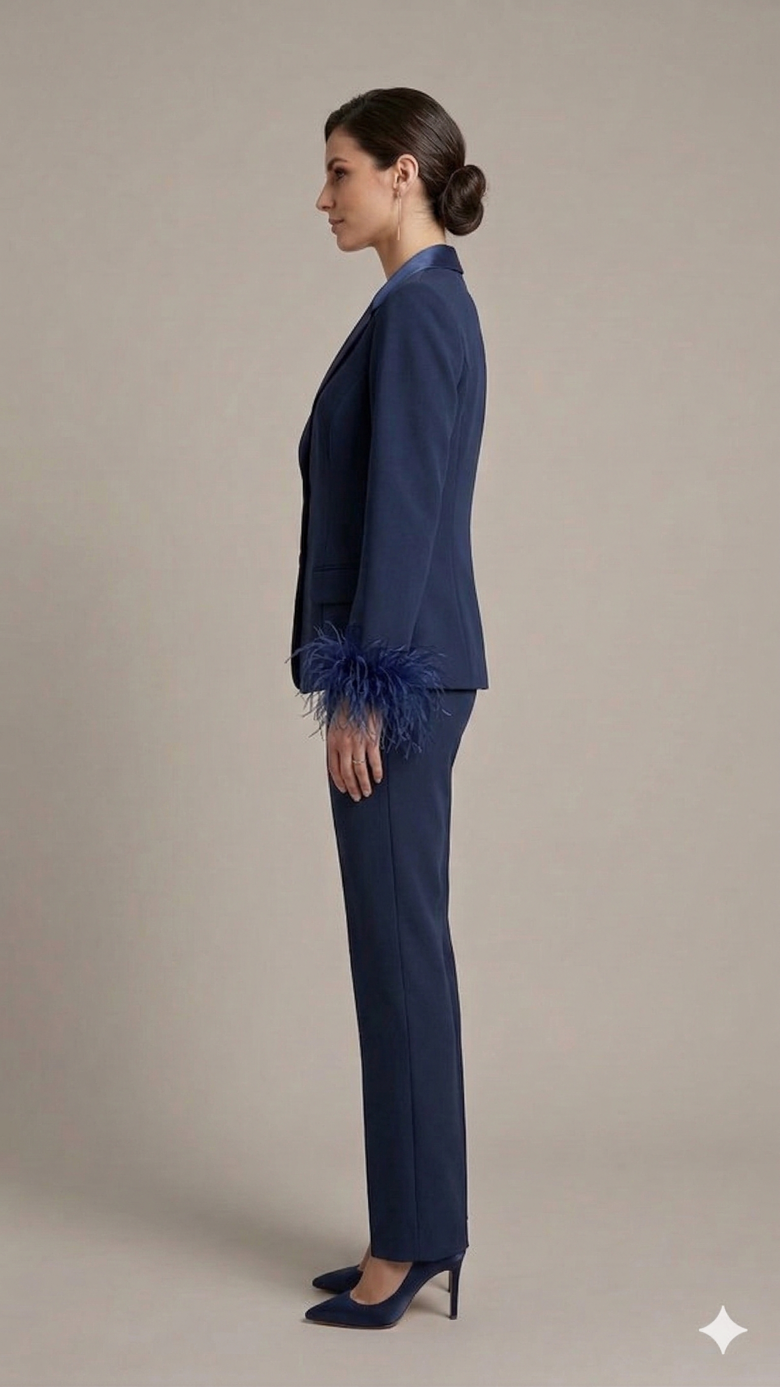 tailleur con collo raso e piume NC1426 BLU MARICLA ELEGANCE 
