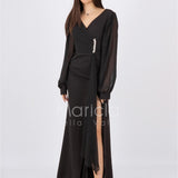 abito manica lunga con gioiello CAR58137 NERO MARICLA ELEGANCE 