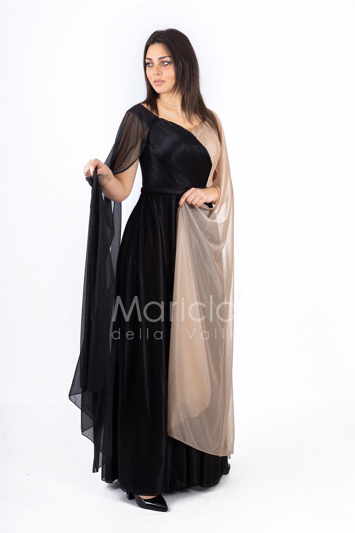 abito lungo bicolore glitterato RG4211 NERO GIGLI CERIMONIA 