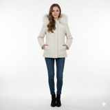 giaccone medio liscio con cappuccio in pelliccia LIN3434 PANNA MARICLA 