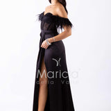 abito lungo piume corpetto ALC06 NERO MARICLA ELEGANCE 