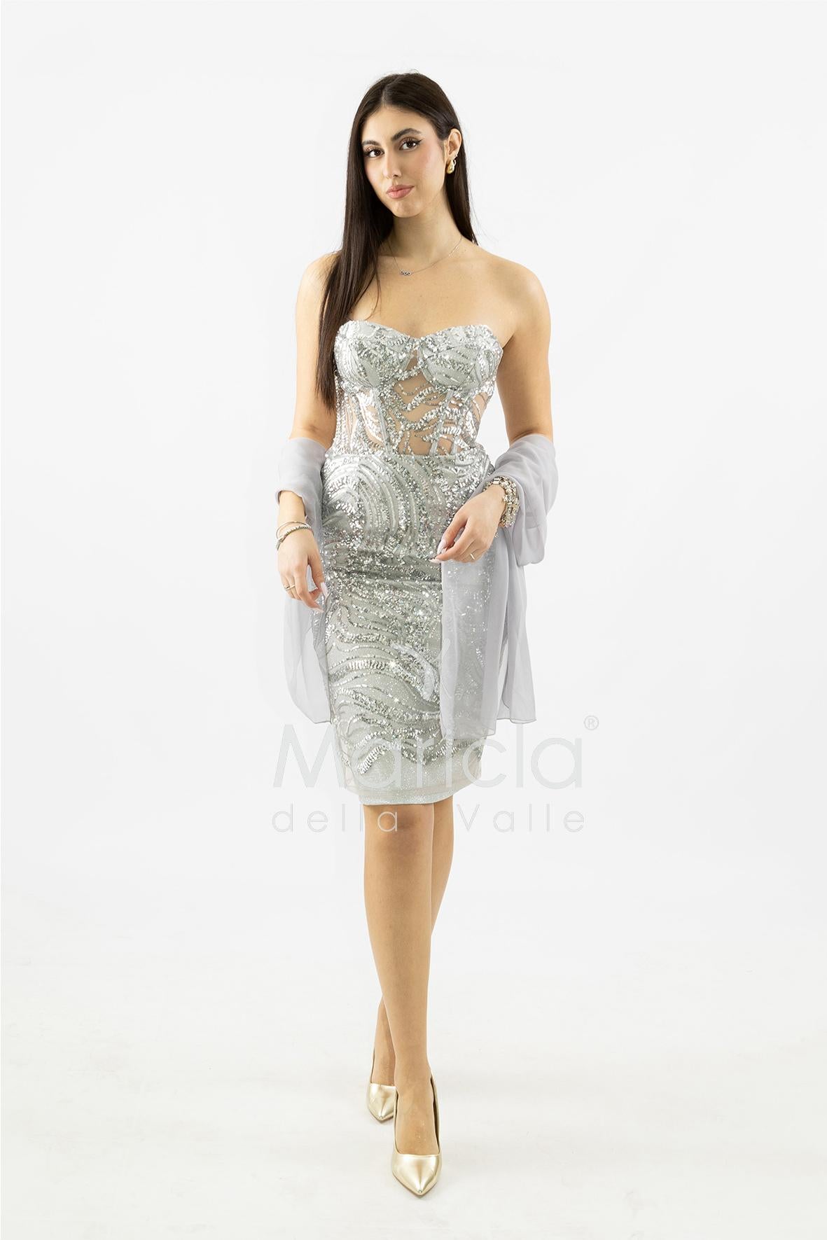 abito midi paiette SH861AC ARGENTO SHARON 