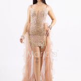Abito midi in paillettes con strascico in tulle SS24228 ORO MARICLA ELEGANCE 