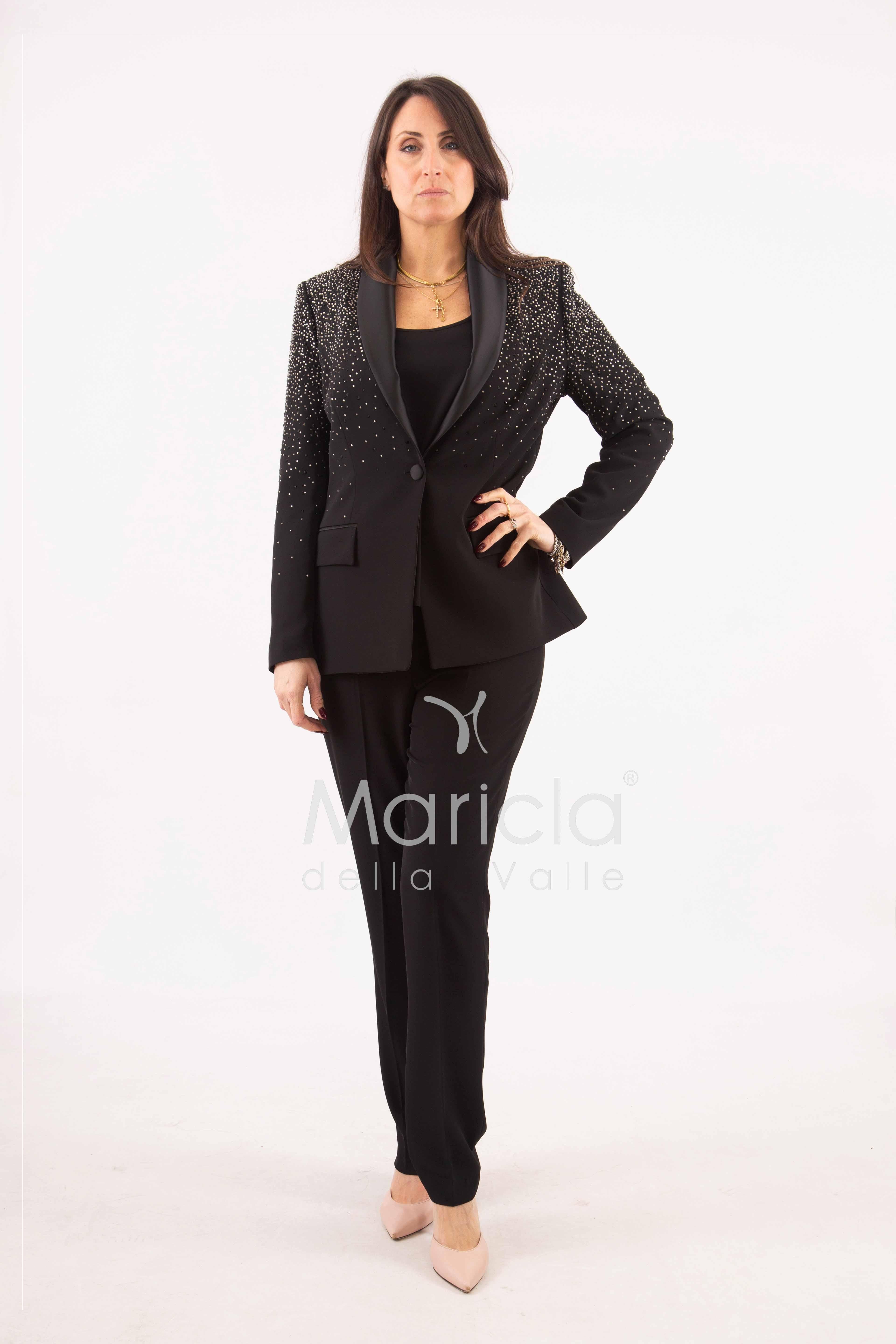 Tailleur con pioggia di strass Completo 3 pezzi SH409 NERO SHARON 
