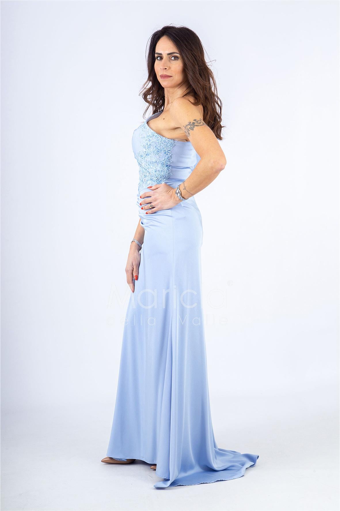 abito sirena monospalla ricamato ANT22407XJ POLVERE ANTILLE ELEGANCE 