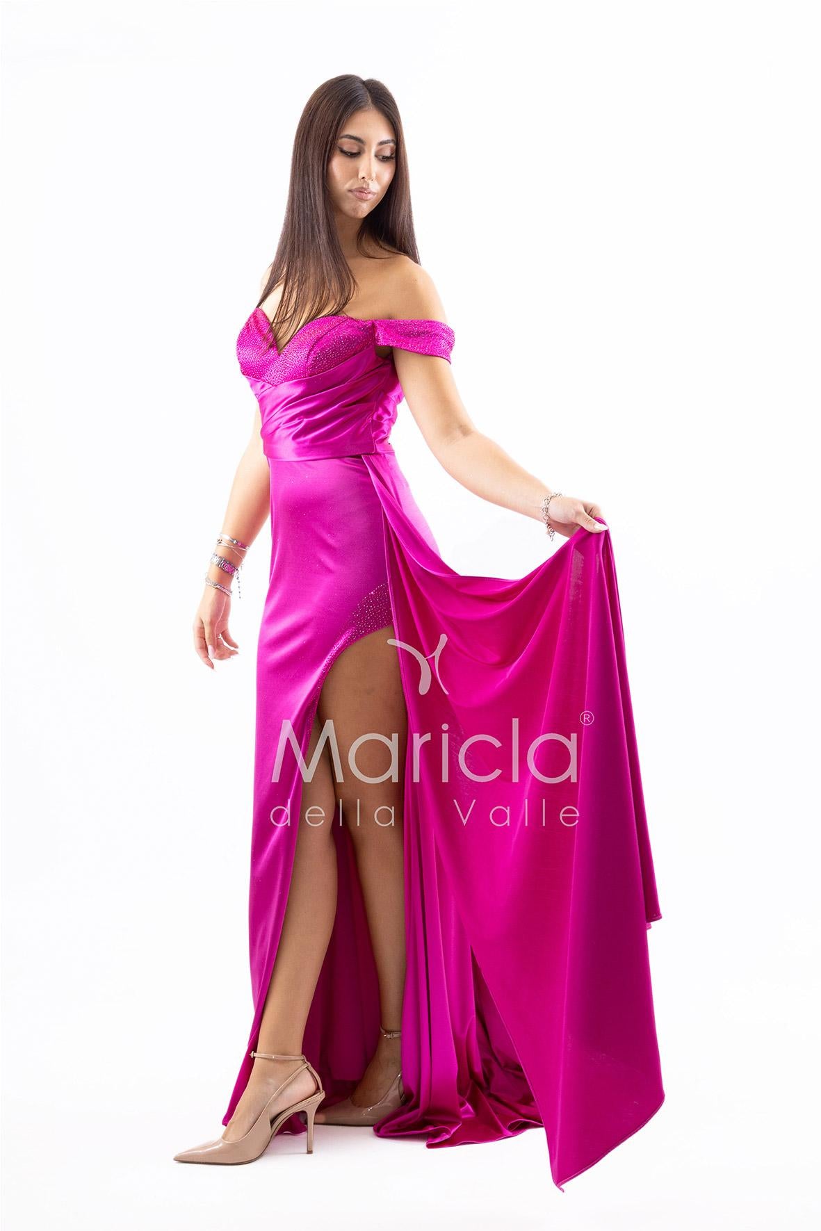 Abito lungo scollo omerale JC35274 FUCSIA MARICLA ELEGANCE 