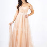 abito piume e fiori glitter JC35022 CHAMPAGNE MARICLA ELEGANCE 