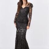 abito lungo sirena ricamato paiette FI6949 NERO MARICLA ELEGANCE 