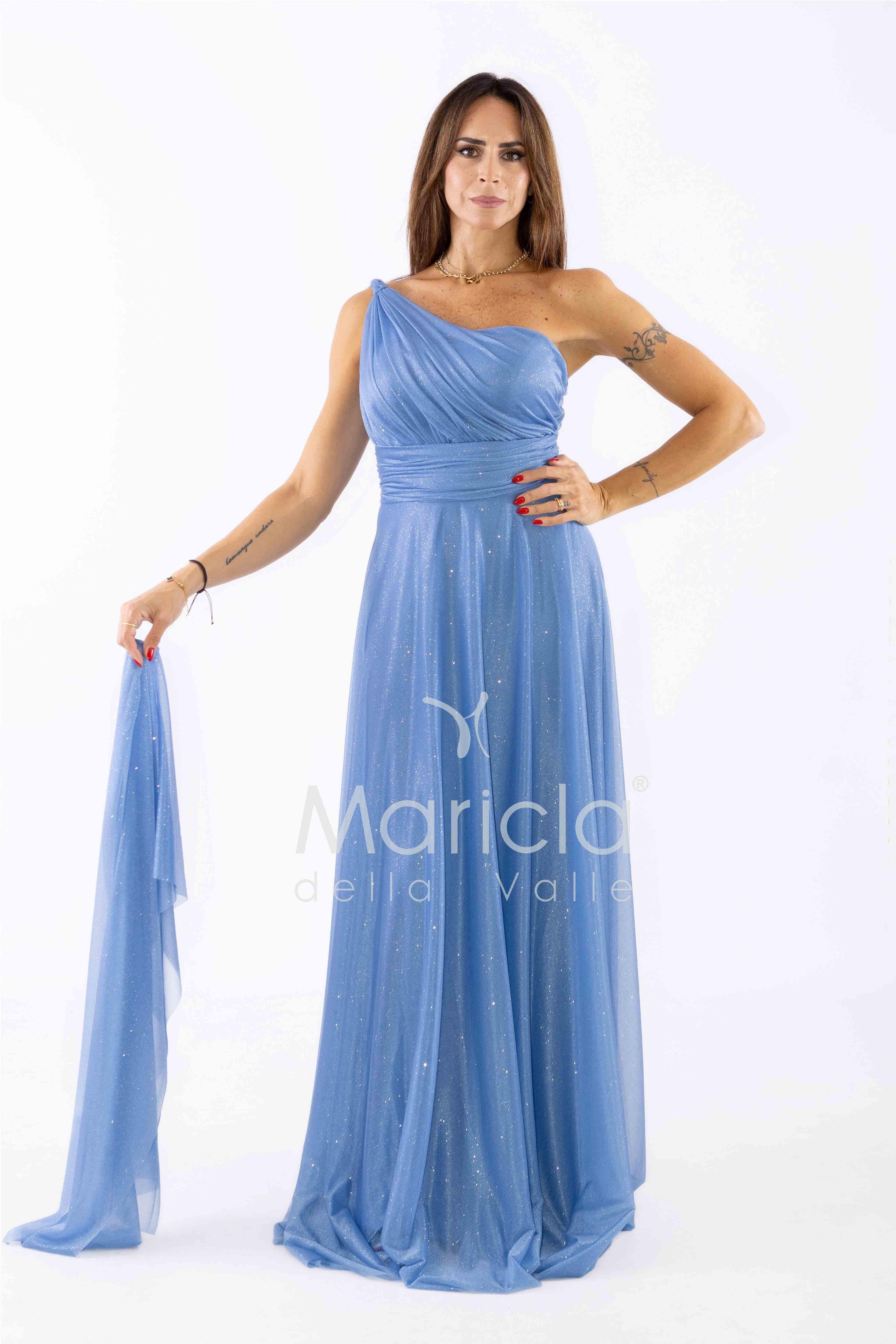 abito monospalla glitter FI7015 INDACO MARICLA ELEGANCE 