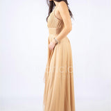 abito lungo glitterato con rose RG94PB ORO GIGLI CERIMONIA 