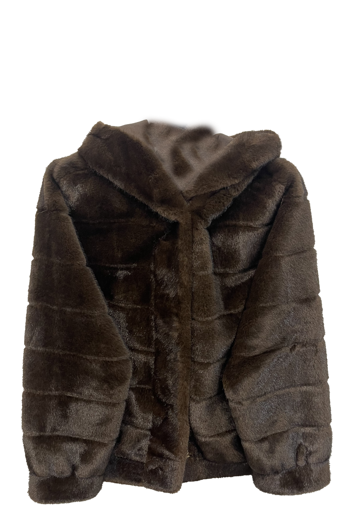 Giaccone in pelliccia a fasce con cappuccio<BR/> LIN3422 MORO MARICLA 