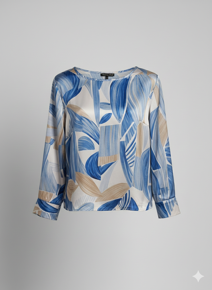 Blusa Fluida a Fantasia Astratta LIB26226 CELESTE MARICLA 