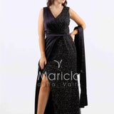abito lungo ricamo paiette laterale ALC01 NERO MARICLA ELEGANCE 