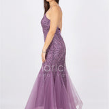 abito lungo glitter con triangoli toulle FI7269 LAVANDA MARICLA ELEGANCE 