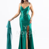 Abito lungo in raso con spacco JC29205 VERDE MARICLA ELEGANCE 